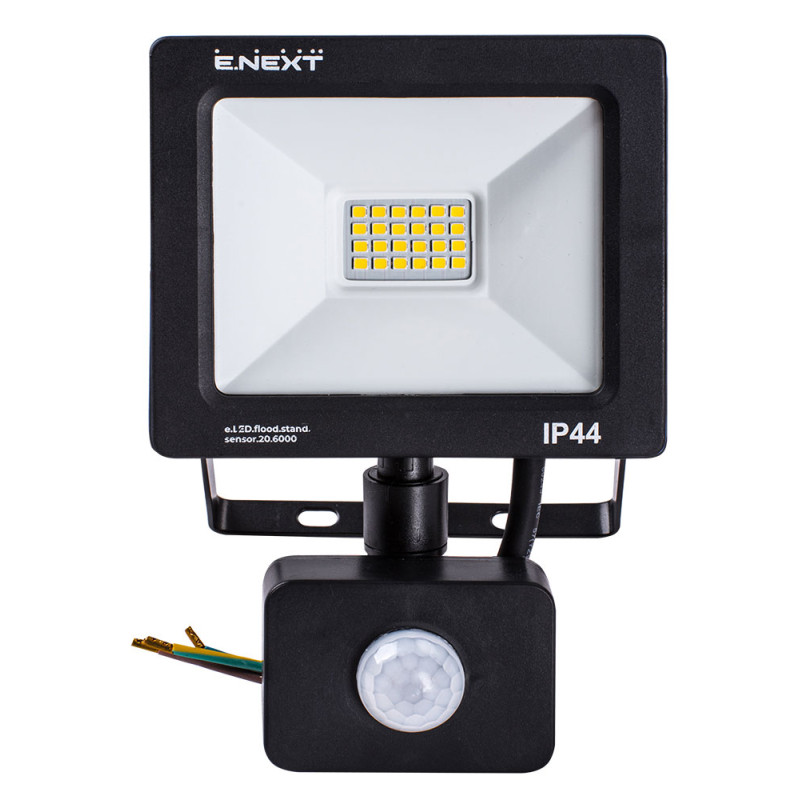 Прожектор LED 20W 220V 1600lm 6000K IP44 118x48x155mm с датчиком движения [l0790011] E.NEXT e.LED.flood.stand.sensor.20.6000