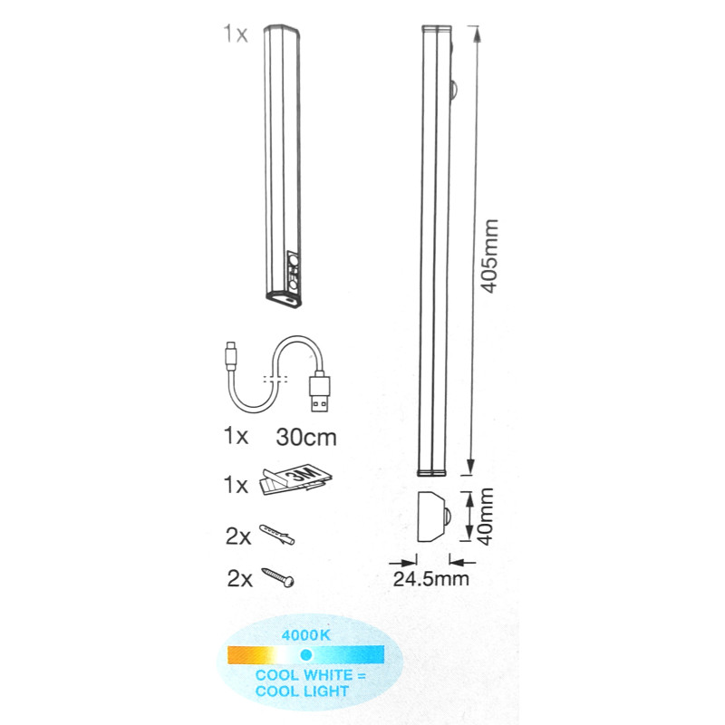 Светильник 1W 5V 70lm 4000K 500mAh 405х40х24.5mm [4058075610507] LEDVANCE LINEARLED MOBILE BL