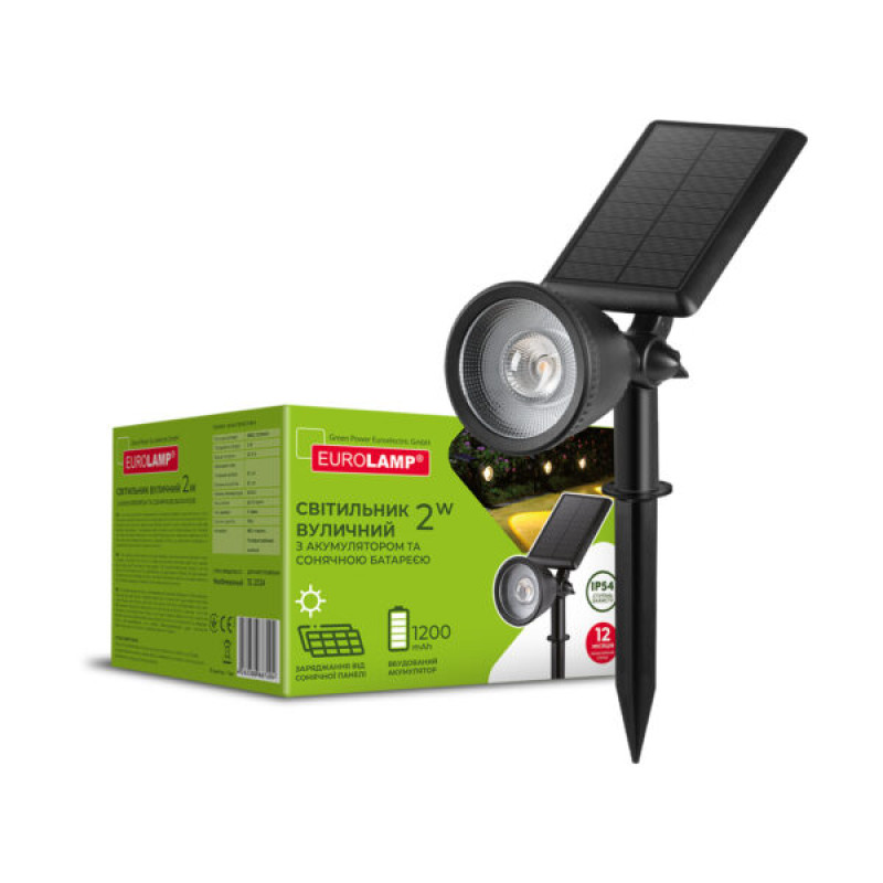 LED Светильник уличный 2W 5V 6500K IP54 1200mAh солнечная батарея [4262380667204] LED-2W/6500K(S4) EUROLAMP