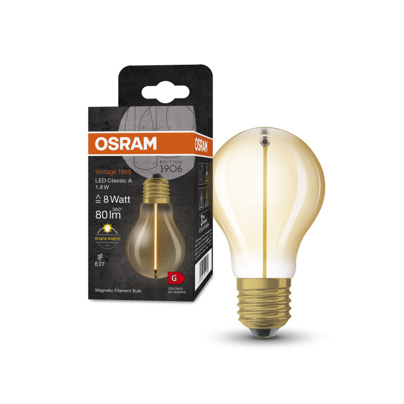 Лампа світлодіодна 1.8W 220V 80lm 2700K E27 60x105mm філаментна [4099854049996] OSRAM Vintage 1906 LED CLASSIC A