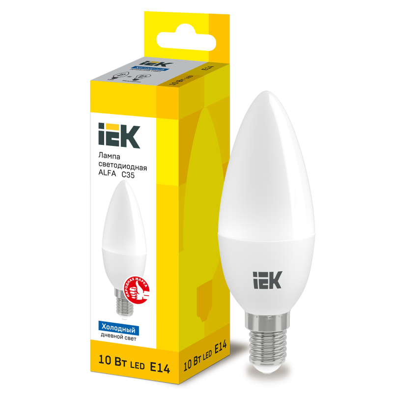 Лампа светодиодная филаментная 10W 220V 900lm 6500К E14 37х100mm свеча [LLA-C35-10-230-65-E14] alfa C35 УЕК