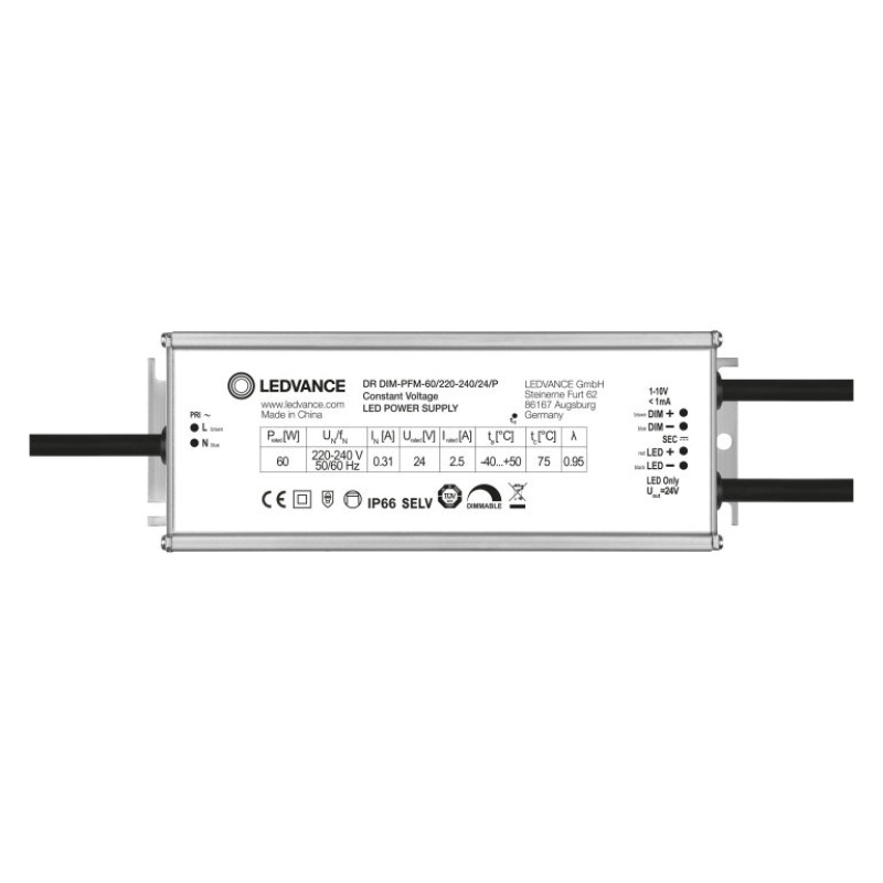LED драйвер 10x1 60W 220-240V выходная 24V 2500mA DIM IP66 [4058075379190] DR DIM-PFM Osram