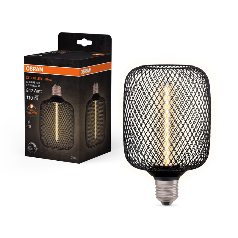 Лампа светодиодная винтажная 3.5W 220V 110lm 1800K E27 DIM 100x162mm филаментная [4058075840263] OSRAM LED DECO SQ100 BLACK