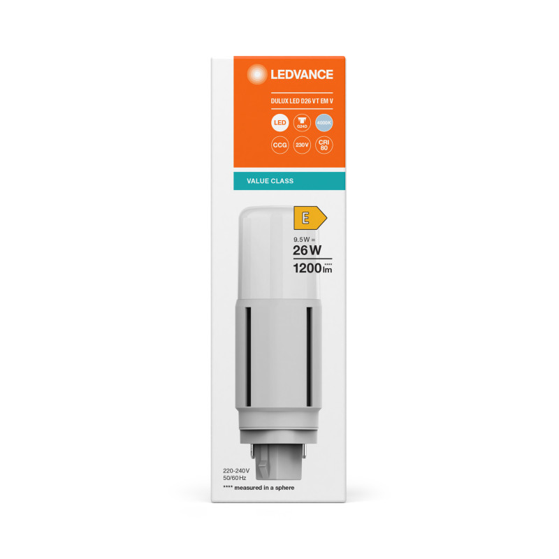 Лампа LED 9.5W 220V 1200lm 4000K G24d 125.5х38mm прямая [4058075821910] LEDVANCE DULUX LED D VT EM & AC MAINS V
