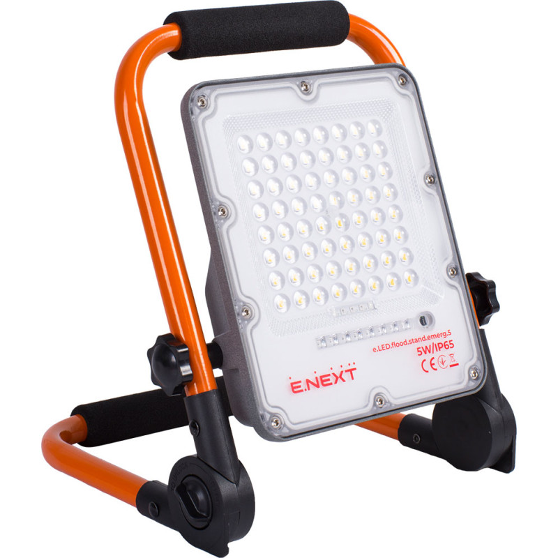 Прожектор LED 5W 220V 300lm 3000mAh IP65 180x37x187mm на аккумуляторе [l0790012] E.NEXT e.LED.flood.stand.emerg.5