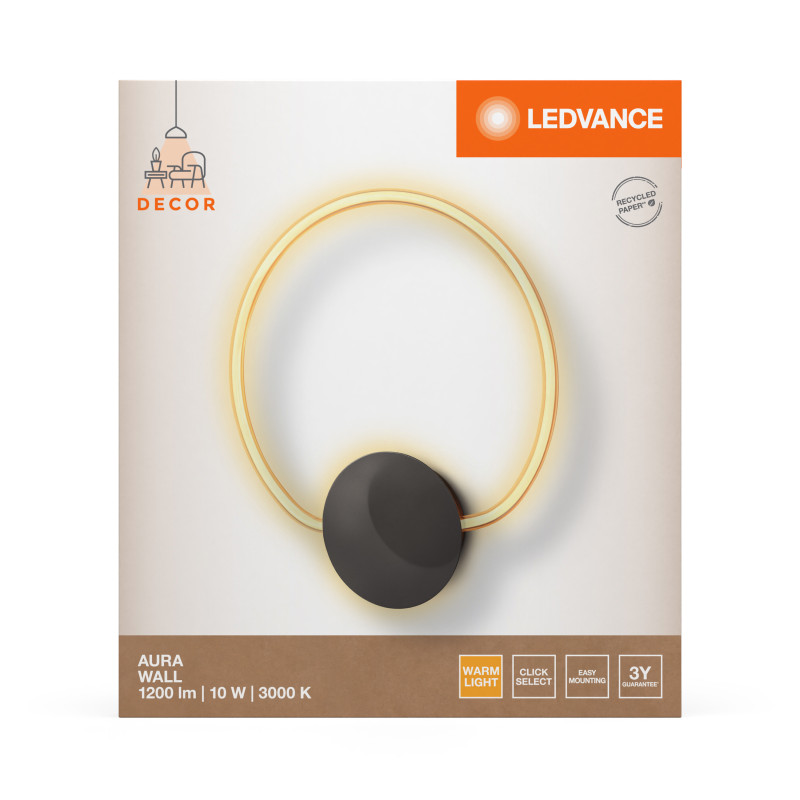 LED Светильник накладной 10W 220V 800lm 3000K 367x39x419mm [4058075842106] Ledvance DECOR AURA WALL