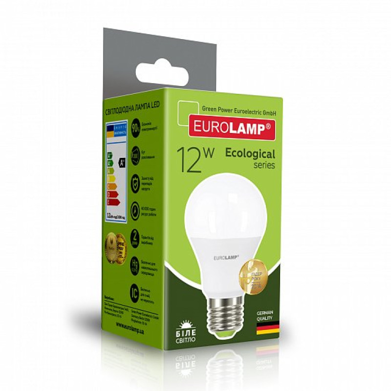Лампа светодиодная 12W 220V 1100lm 4000K Е27 60х112mm груша [4260484998682] LED-A60-12274(P) EUROLAMP