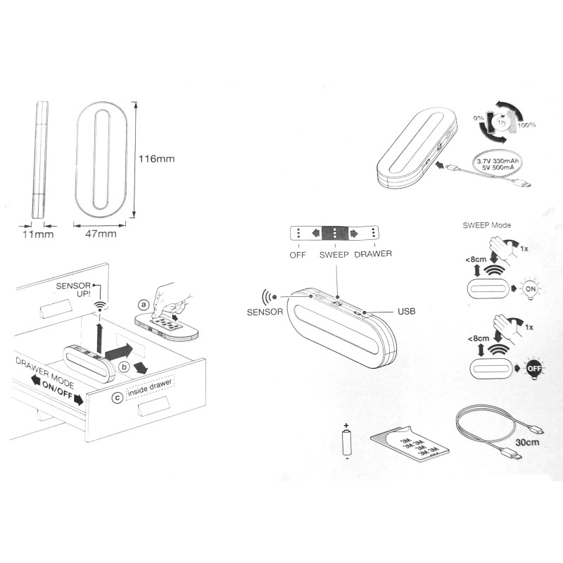 Светильник 0.5W 3.7-5V 20lm 4000K 330-500mAh 116х44х11mm [4099854536601] OSRAM LINEARLED MOBILE IR