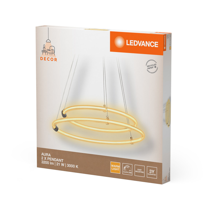 LED Светильник подвесной 21W 220V 2400lm 3000K 498x800mm DIM [4058075842083] Ledvance DECOR AURA 2XPEND