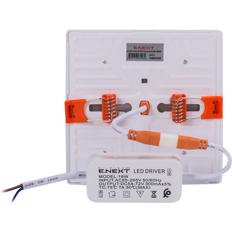 Вбудований LED світильник 18W 220V 1620lm 4500K 120x120x20mm IP40 білий [l0861009] E.NEXT e.LED.stand.MP.Square.R.18.4500