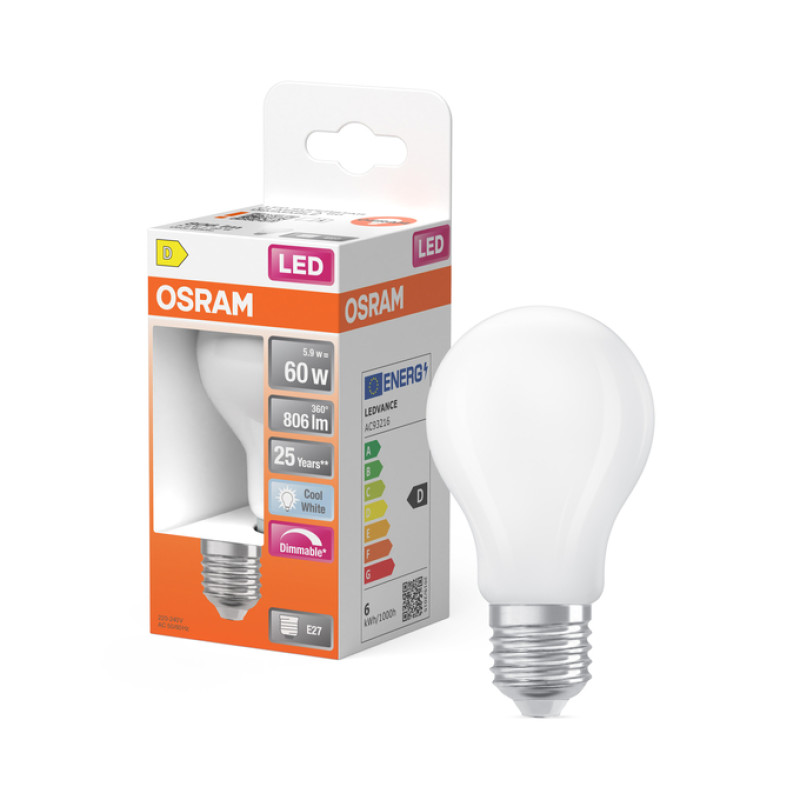 Лампа LED 5,9W 230V 806lm 4000K E27 60x105mm DIM груша [4099854464997] CL A60 Osram