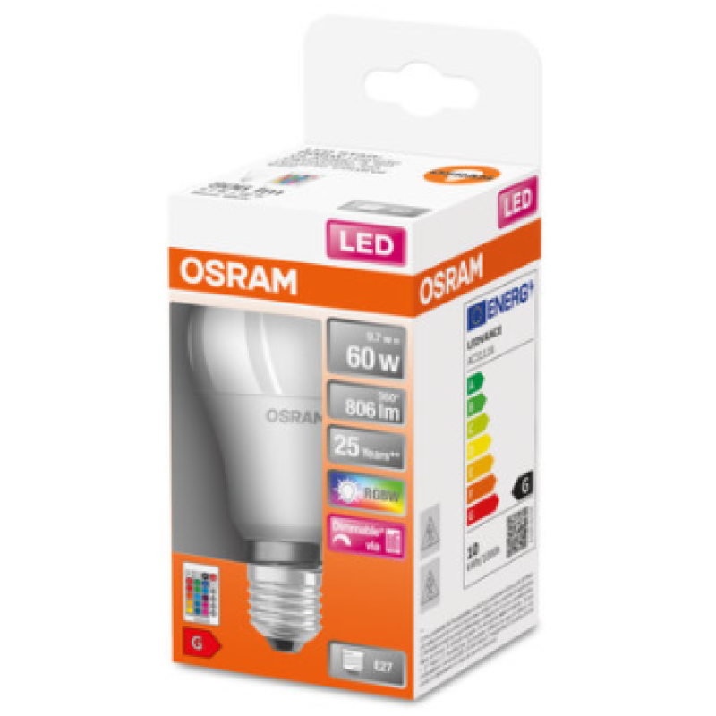 RGBW Лампа с пультом LED 9W 220V 806lm 2700K E27 DIM 108x60mm [4058075430754] OSRAM Retrofit lamps with control