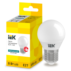 Лампа светодиодная 8W 220V 720lm 4000К E27 82x45mm шар [LLA-G45-8-230-40-E27] alfa G45 УЕК