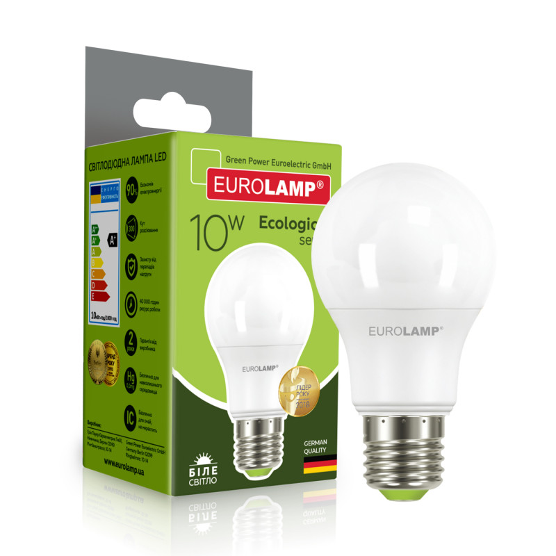 Лампа светодиодная 10W 220V 830lm 4000K Е27 60х112mm груша [4260484998583] LED-A60-10274(P) EUROLAMP