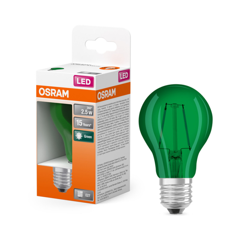 Лампа светодиодная 2,5W 230V 45lm 7500K E27 60x105mm груша [4058075433984] Osram Star Classic Green