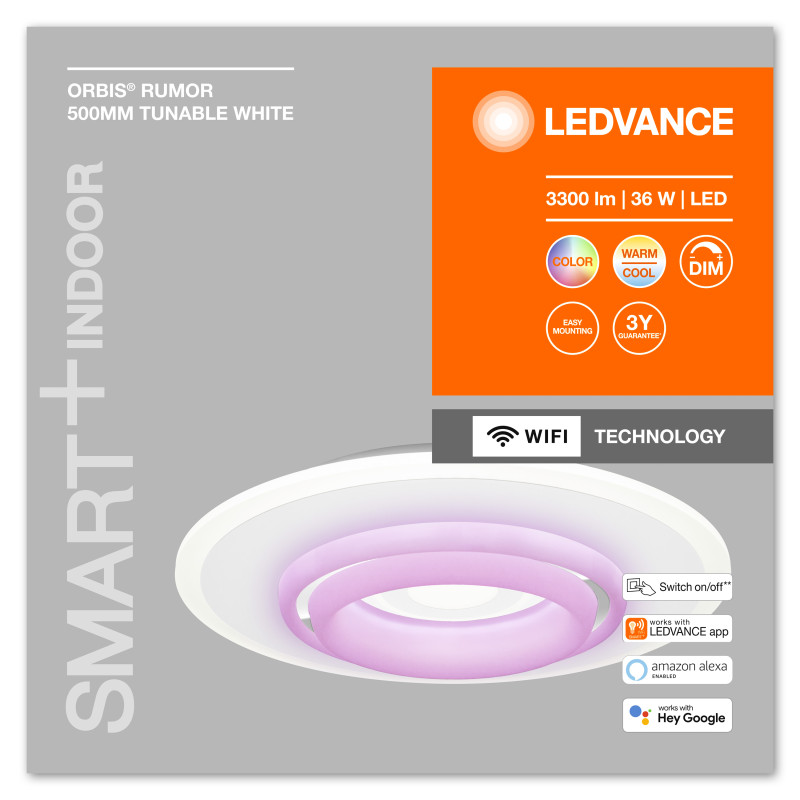 SMART потолочный светильник 32W 220V 3300lm 2700-6500K RGB+TW WIFI 500х100х500mm [4058075573437] Ledvance Orbis