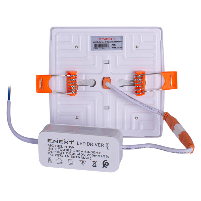 Вбудований LED світильник 10W 230V 900lm 6500K 100x100x20mm IP20 білий [l0862008] E.NEXT e.LED.stand.MP.Square.R.10.6500