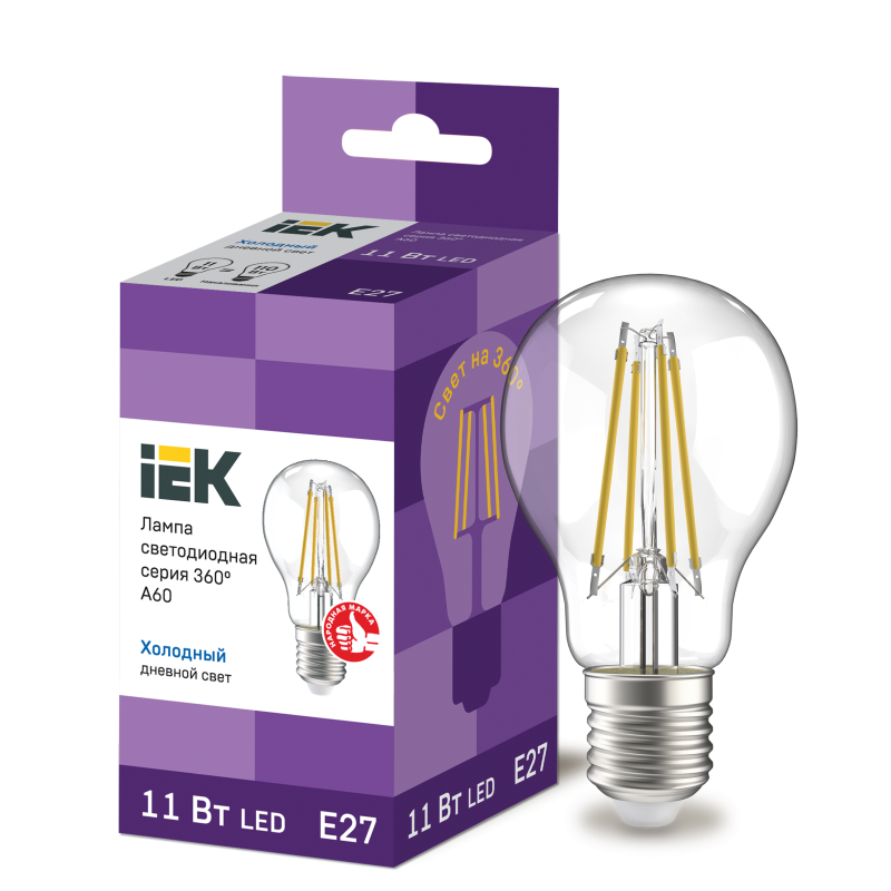 Лампа светодиодная 11W 220V 1320lm 6500K E27 60х104mm груша [LLF-A60-11-230-65-E27-CL] серия 360 УЕК