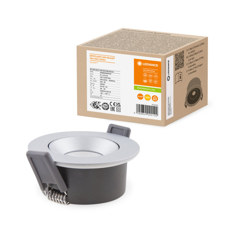 Світильник точковий 4W 220V 320lm 3000K ⌀81mm DIM IP20 срібний [4099854000102] Ledvance SP AIR ADJ P