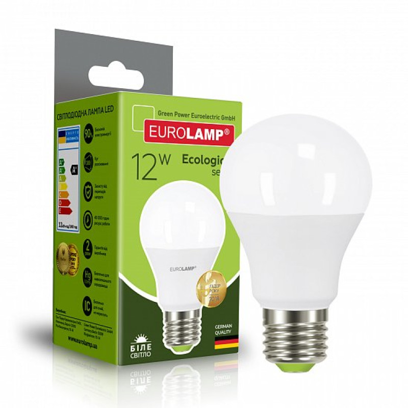 Лампа светодиодная 12W 220V 1100lm 4000K Е27 60х112mm груша [4260484998682] LED-A60-12274(P) EUROLAMP