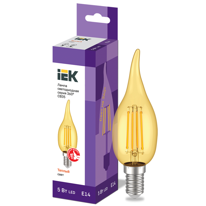Лампа светодиодная винтажная 5W 220V 2700К E14 35x123mm филаментная [LLF-CB35-5-230-30-E14-CLG] серия 360° УЕК
