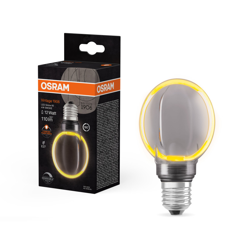 Лампа LED 4W 220V 110lm 1800K E27 DIM 80x120mm филаментная [4058075846142] Osram Vintage 1906 Globe Smoke
