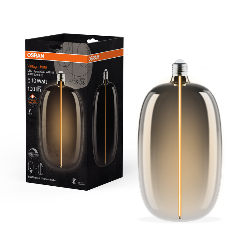 Лампа светодиодная винтажная 4.8W 220V 100lm 1800K E27 DIM 145x280mm филаментная [4058075836488] OSRAM Vintage 1906 LED Big