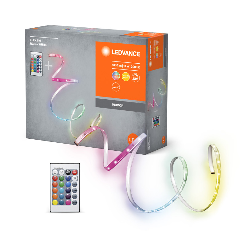 LED лента с пультом и аккумулятором RGB 14W 220V 1300lm 3000K IP20 DIM [4099854095443] 5000х2х10mm LEDVANCE