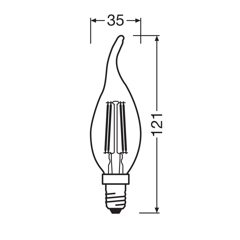 Лампа філаментна 3,4W 230V 470lm 2700K E14 DIM 35x121mm свічка [4058075602830] LED CL BA 40 OSRAM