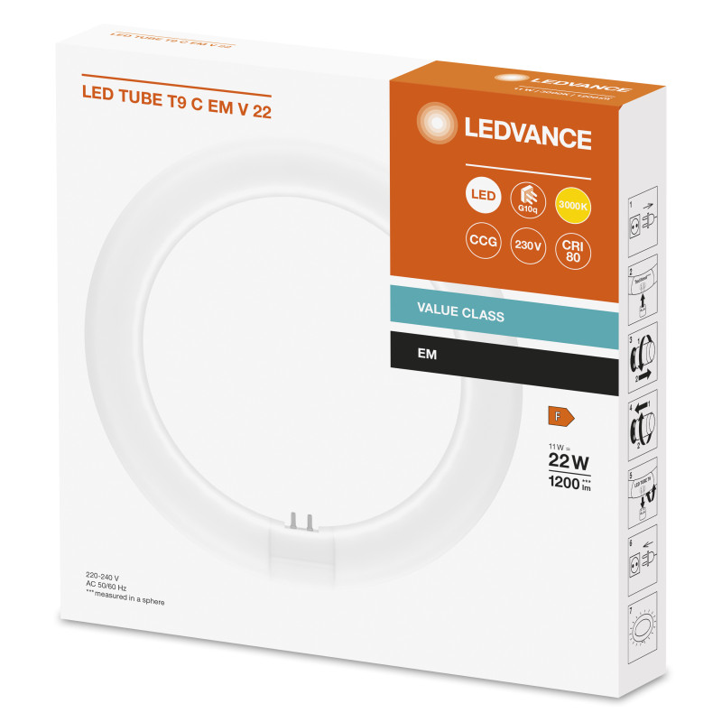 Лампа LED 11W 220V 1200lm 3000K G10q 212х212mm кольцо [4099854042447] LEDVANCE LED TUBE T9 EM V