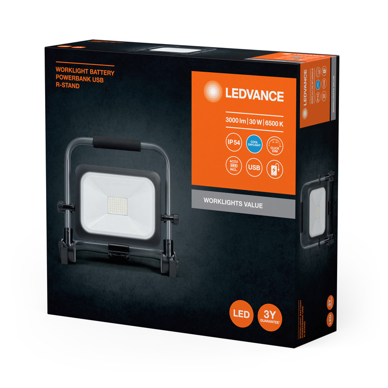Прожектор LED 30W 5V 3000lm 6500K IP54 DIM 292x219x276mm з акумулятором [4058075831155] Ledvance Worklight Val Bat