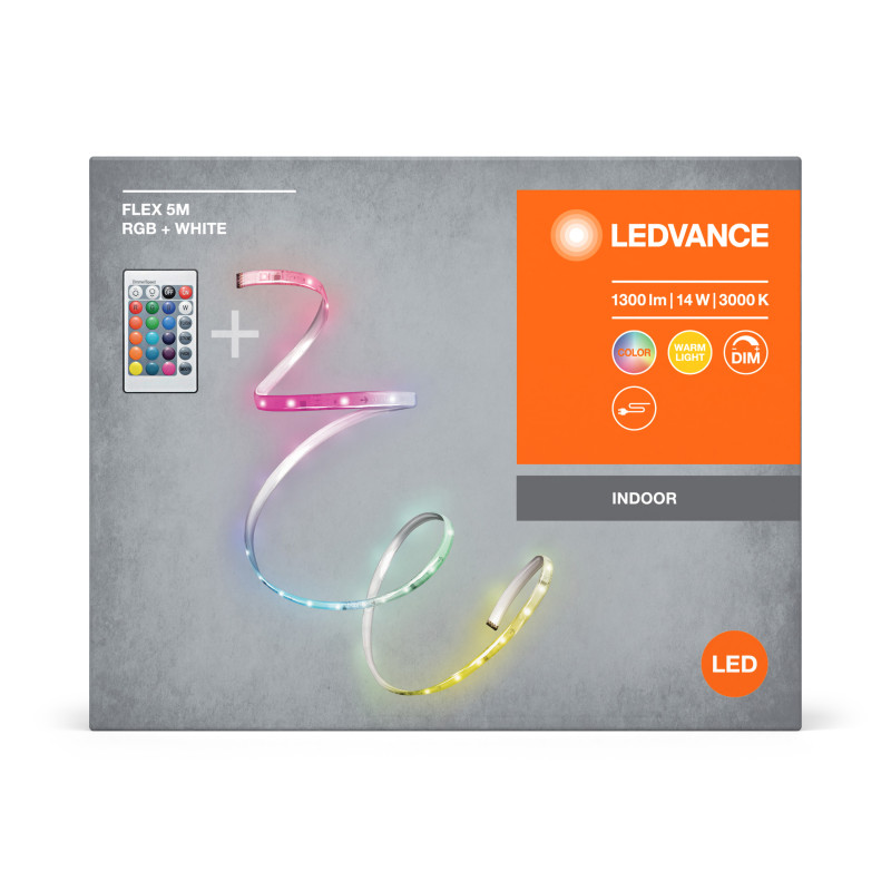 LED лента с пультом и аккумулятором RGB 14W 220V 1300lm 3000K IP20 DIM [4099854095443] 5000х2х10mm LEDVANCE