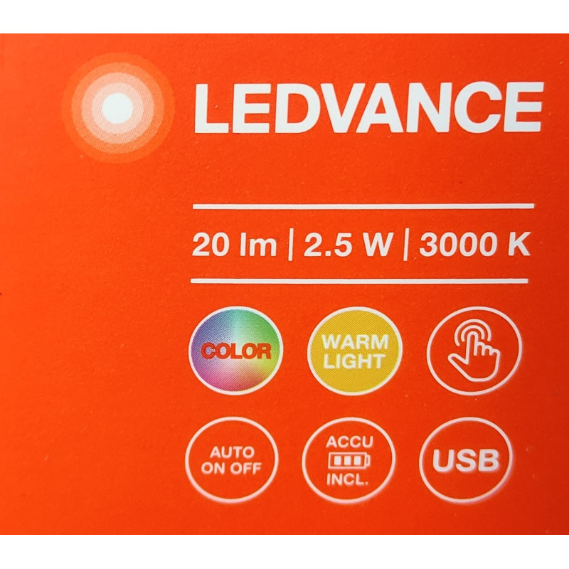 Ночник 2.50W 5V 20lm 3000K 1200mAh 200x115x141mm [4058075602113] Ledvance NIGHTLUX TOUCH на аккумуляторе