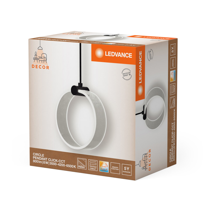 LED Светильник подвесной 8W 220V 370lm 3000K 160x150x1210mm [4058075838604] Ledvance DECOR CIRCLE 1XPEND PL