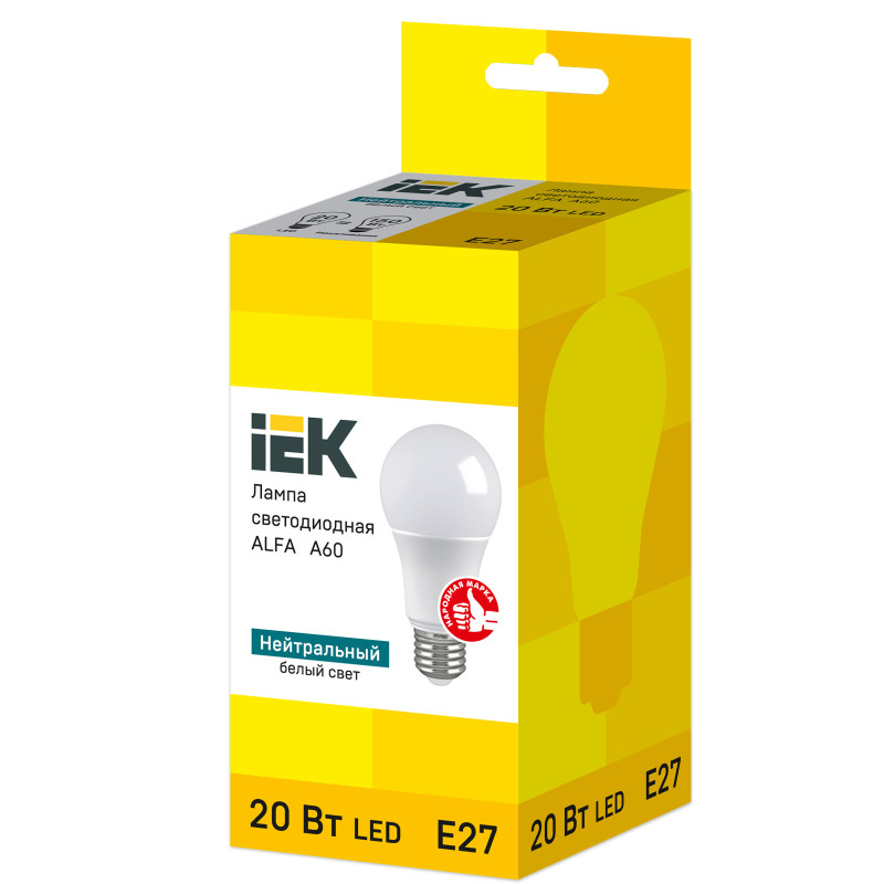 Лампа світлодіодна 20W 220V 1800lm 4000K E27 60х120mm груша [LLA-A60-20-230-40-E27] ALFA УЕК