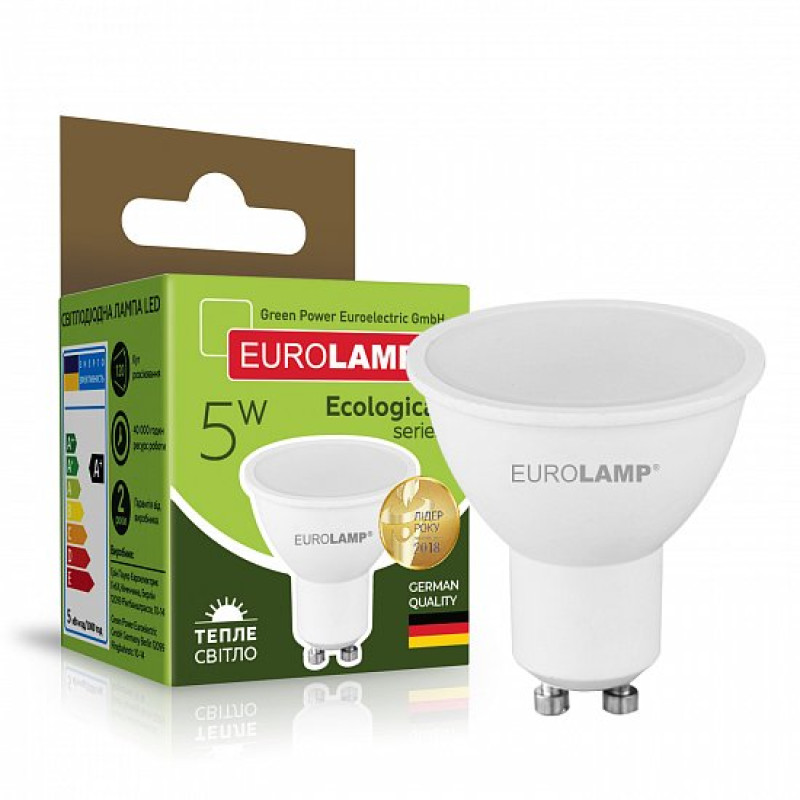 Лампа светодиодная 5W 220V 420lm 3000K GU10 50х54mm рефлекторная [4260484996428] LED-SMD-05103(P) EUROLAMP