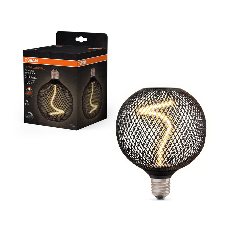 Лампа світлодіодна вінтажна 3.5W 220V 130lm 1800K E27 DIM 125x150mm філаментна [4058075840287] OSRAM LED DECO SPIRAL G125 BLACK