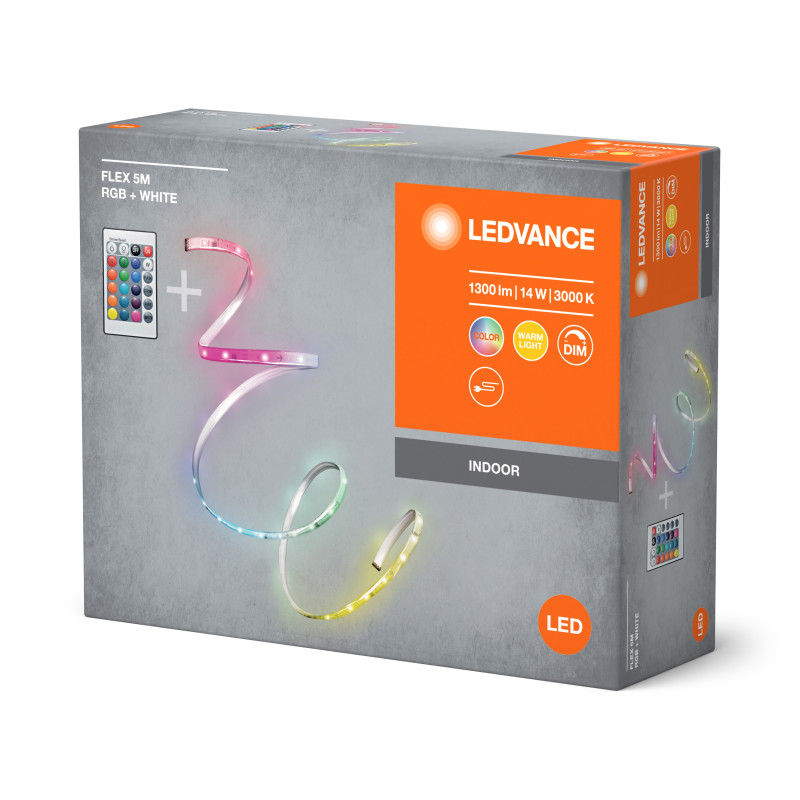 LED лента с пультом и аккумулятором RGB 14W 220V 1300lm 3000K IP20 DIM [4099854095443] 5000х2х10mm LEDVANCE