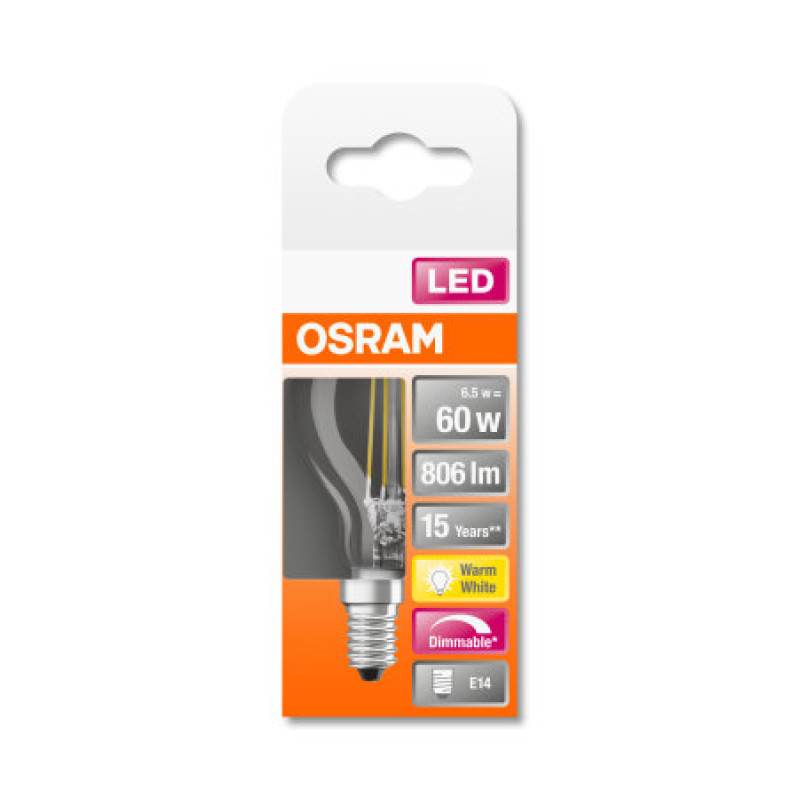 Лампа светодиодная 6.5W 220V 806lm 2700K E14 DIM 45х77mm груша [4058075447875] led classic P OSRAM