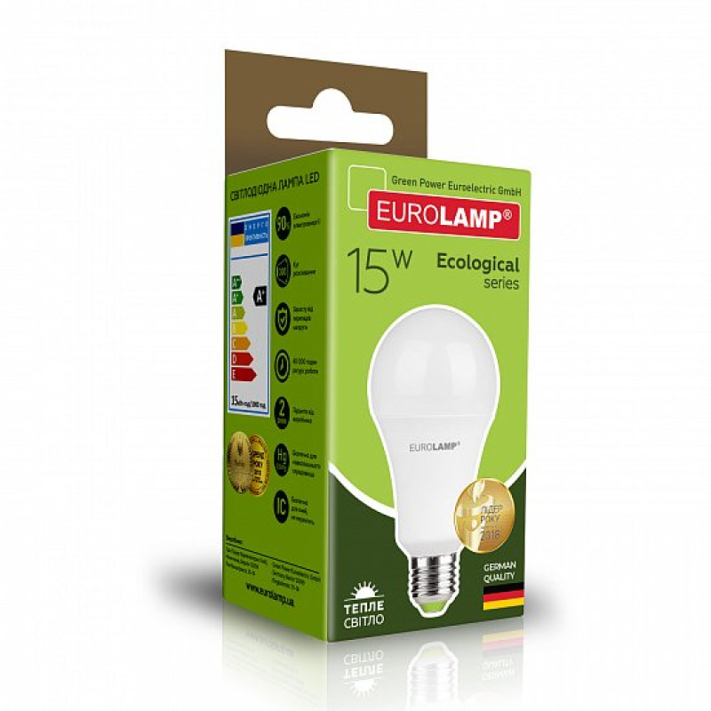 Лампа светодиодная 15W 220V 1350lm 3000K Е27 70х138mm груша [4260484998194] LED-A70-15272(P) EUROLAMP