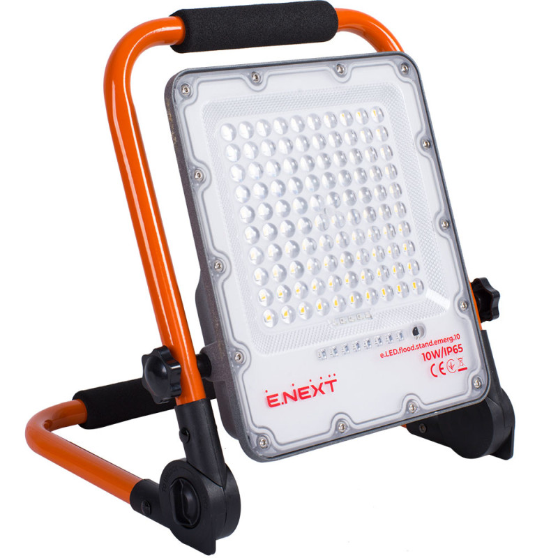 Прожектор LED 10W 220V 600lm 4000mAh IP65 205x37x217mm на аккумуляторе [l0790013] E.NEXT e.LED.flood.stand.emerg.10