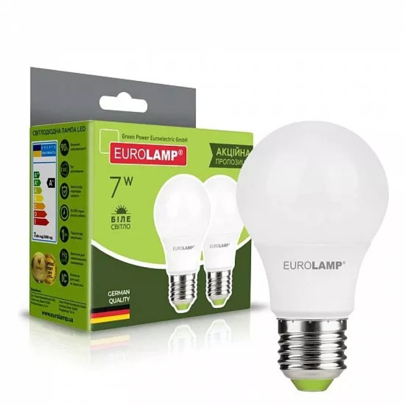 Лампа светодиодная акция "1+1" 7W 220V 530lm 4000K Е27 60x120mm груша [4260410482384] MLP-LED-A60-07274(E) EUROLAMP