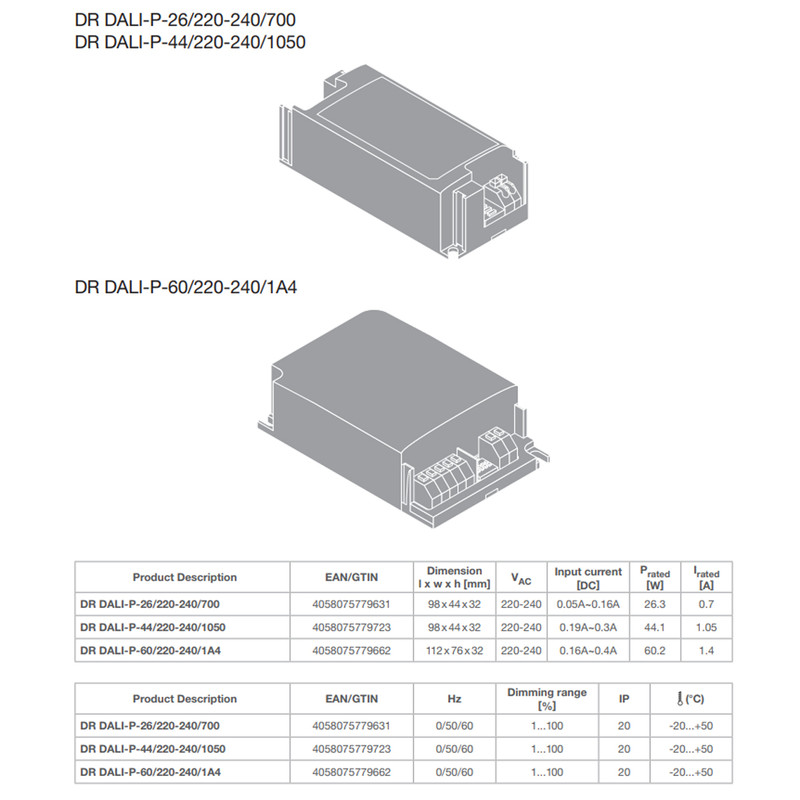 LED драйвер 10x1 44W 220-240V выходная 60V 1050mA DIM IP20 [4058075779723] Ledvance DR DALI-P