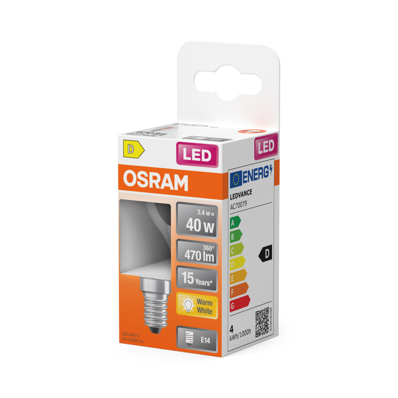 Лампа LED 3,4W 230V 470lm 2700K E14 45x84mm груша [4099854468759] Osram CL P40 Filament