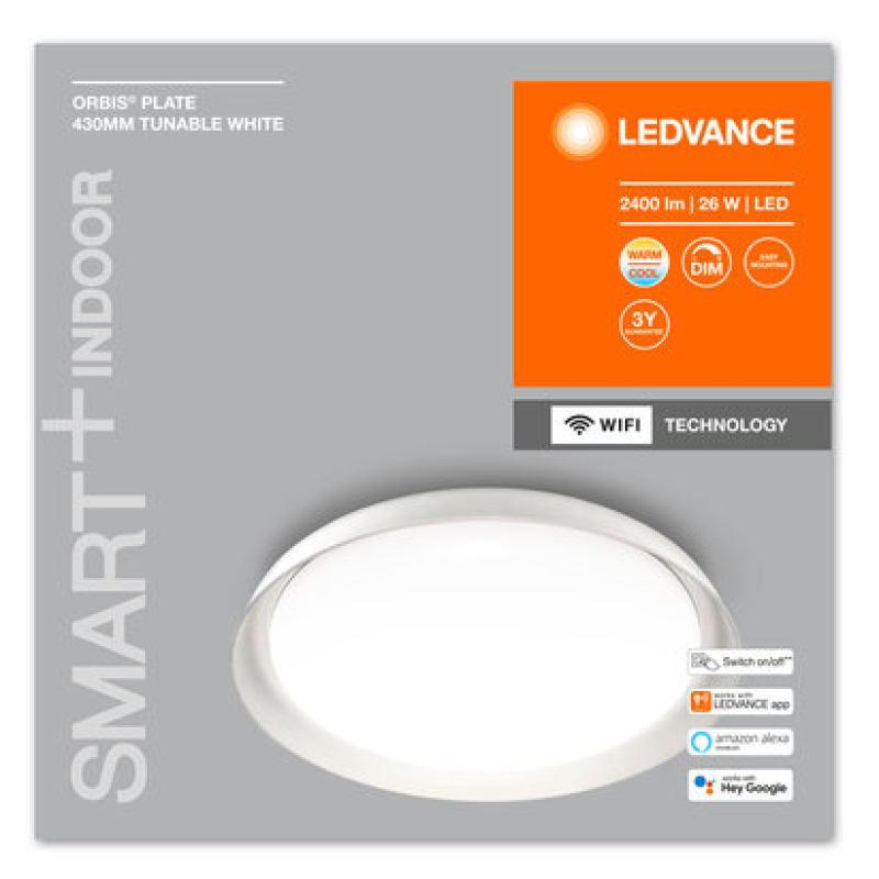 SMART потолочный светильник 26W 220V 2400lm 3000-6500K TW WIFI 430х70х430mm [4058075486447] Ledvance Plate DIM