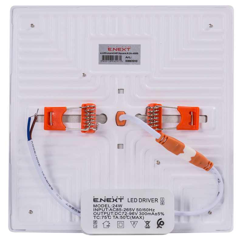 Вбудований LED світильник 24W 220V 2160lm 4500K 170x170x20mm IP40 білий [l0861010] E.NEXT e.LED.stand.MP.Square.R.24.4500