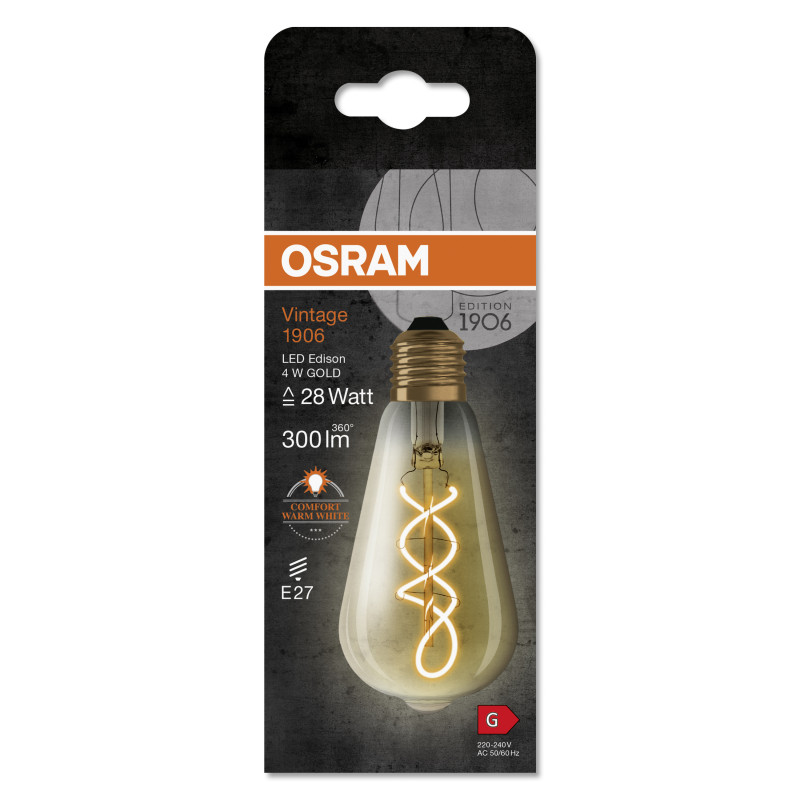 Лампа LED 4W 220V 300lm 2000K E27 143х64mm филаментная [4099854091292] OSRAM Vintage 1906® LED EDISON