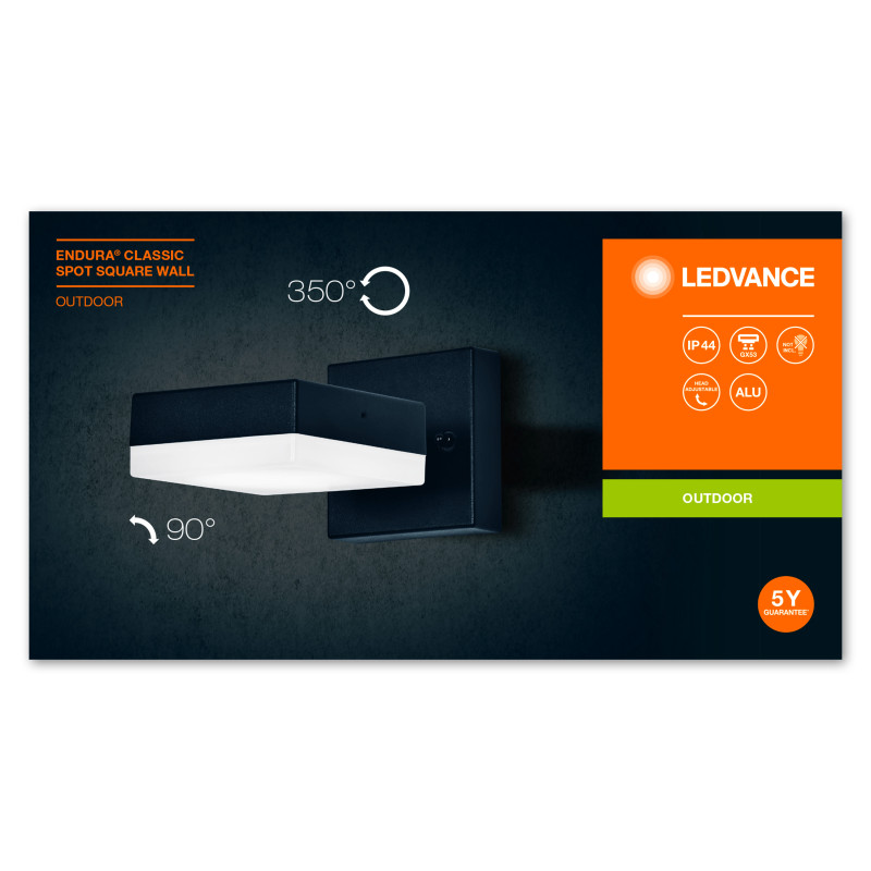 Світильник 220V IP44 90х170mm [4058075763845] Ledvance Endura Classic Spot Square