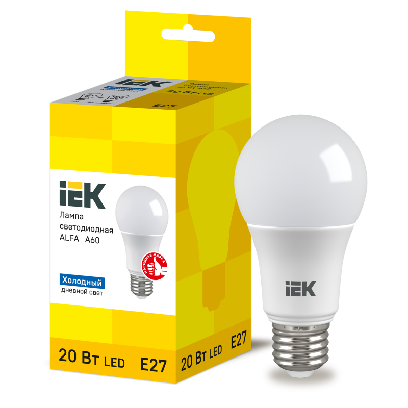 Лампа светодиодная 20W 220V 1800lm 6500K E27 60х120mm груша [LLA-A60-20-230-65-E27] ALFA УЕК