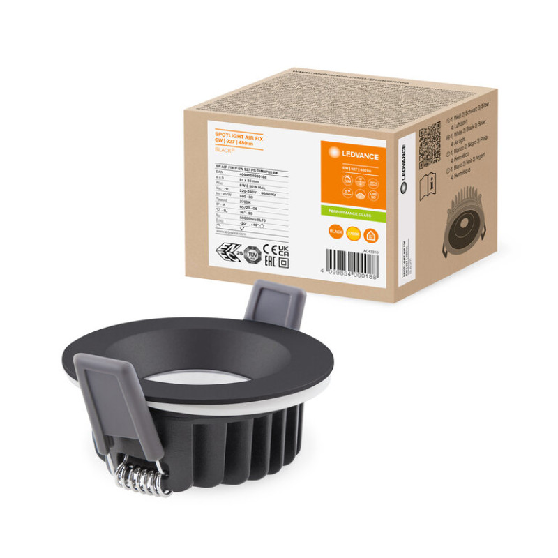 Светильник точечный 6W 220V 480lm 2700K ⌀81mm DIM IP65 черный [4099854000188] Ledvance SP AIR FIX P
